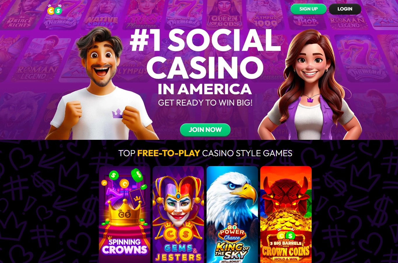 Crown Coins Casino lobby interface with curated game selection